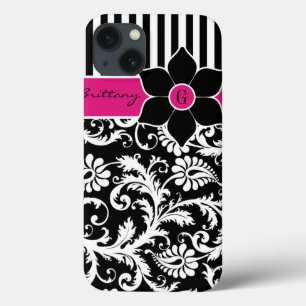 iPhone 13 Case Mini boîtier iPad   Damas   Tracées   Rose Fuchsia