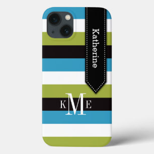 Etui iPhone 13 Mini boîtier iPad   Tracées   Bleu vert noir blanc