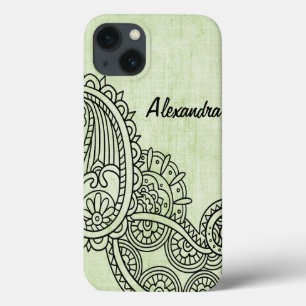 Etui iPhone 13 Mini boîtier Motif Motif Mehndi Vert