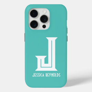 Coque iPhone 15 Pro Minimal Monogramme Aqua