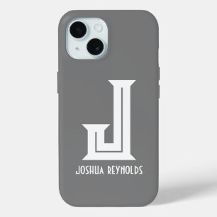 Coque Pour iPhone 15 Minimal Monogramme Gris