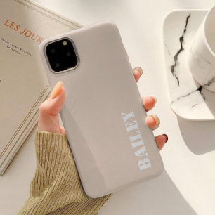 Coque Pour iPhone 15 Minimaliste Beige Neutre Nom Personnalisé