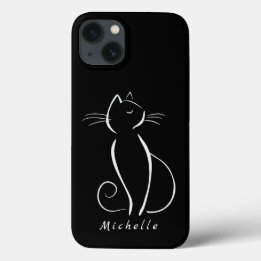 Case-Mate iPhone Case Minimaliste Chat Blanc Sur Noir Ajouter Nom