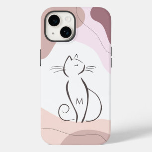 Coque Pour iPhone 14 Minimaliste Chat Noir Boho Formes Organiques Monog