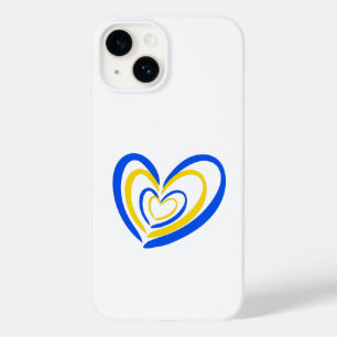 Coque Pour iPhone 14 Minimaliste Coeurs bleu et jaune Ukraine inspiré