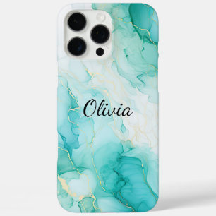 Coques iPhone 16 Pro Max Mint Aqua Pearl Marbre or