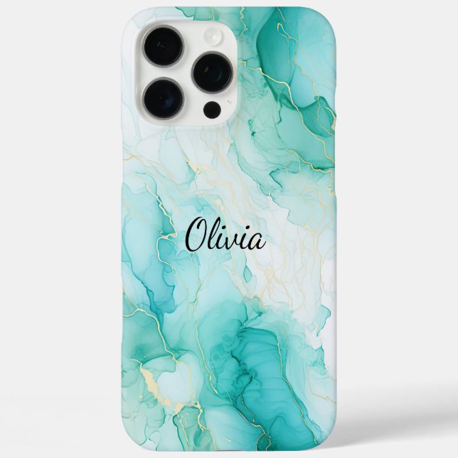 Coques Case-Mate iPhone Mint Aqua Pearl Marbre or (Verso)