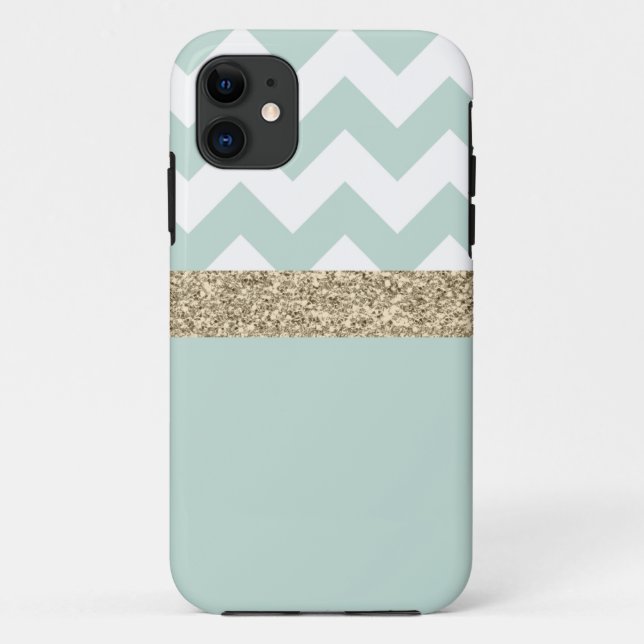 Coques Case-Mate iPhone Mint Green et Parties scintillant Gold Chevron iPh (Dos)