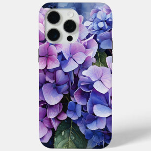 Coque iPhone 15 Pro Max Minuit Jardin Violet Hydrangea Aquarelle