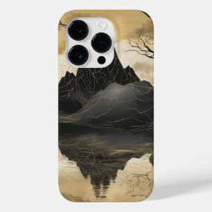 Coque Pour iPhone 14 Pro Misty Mountain Black & Gold