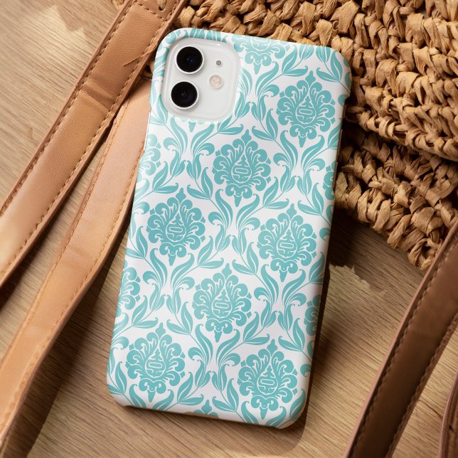 Coques Case-Mate iPhone Modèle Chic Aqua Damask (Créateur téléchargé)