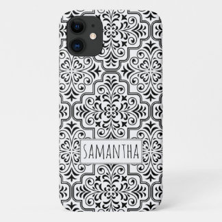 Case-Mate iPhone Case Modèle damassé noir, blanc personnalisé avec nom