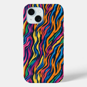 Coque Pour iPhone 15 Modèle de zèbre arc-en-ciel Abstrait