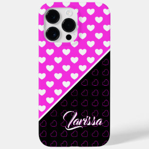 Coque Pour Pour iPhone 14 Pro Max Modèle Des Coeurs Noir Et Rose Et Blanc