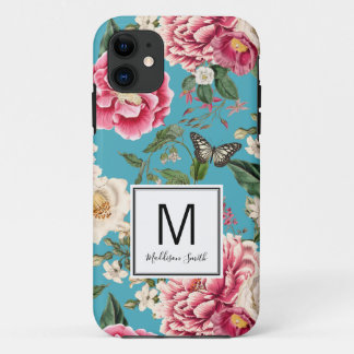 Case-Mate iPhone Case Modèle floral bleu Turquoise monogramme
