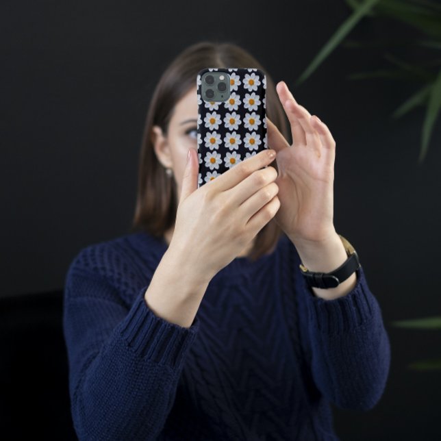 Coques Case-Mate iPhone Modèle floral dahlia blanc sur noir (In Situ)