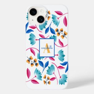 Coque Pour iPhone 14 Modèle floral d'art folklorique monogramme