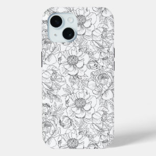Coque Pour iPhone 15 Modèle floral de pivoine vintage