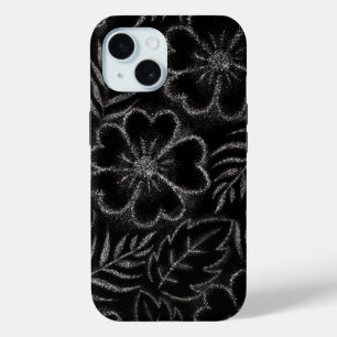 Coque Pour iPhone 15 Modèle floral noir et blanc