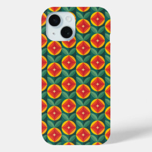 Coque Pour iPhone 15 Modèle Floral Orange Moderne Du Milieu Du Siècle
