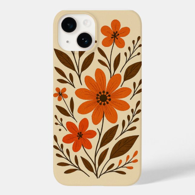 Coques Case-Mate iPhone Modèle Floral Orange Rétro (Verso)