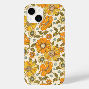 Coque Pour iPhone 14 Modèle Floral Orange vintage
