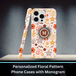 Coque iPhone 15 Pro Max Modèle floral personnalisé avec nom de monogramme