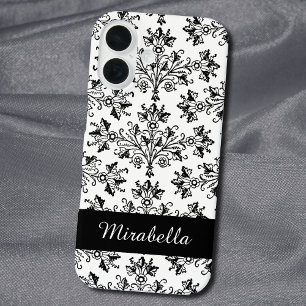 Coques iPhone 16 Modèle floral Vintage noir et blanc personnalisé