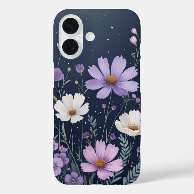 Coques Case-Mate iPhone Modèle floral violet noir - blanc foncé (Verso)