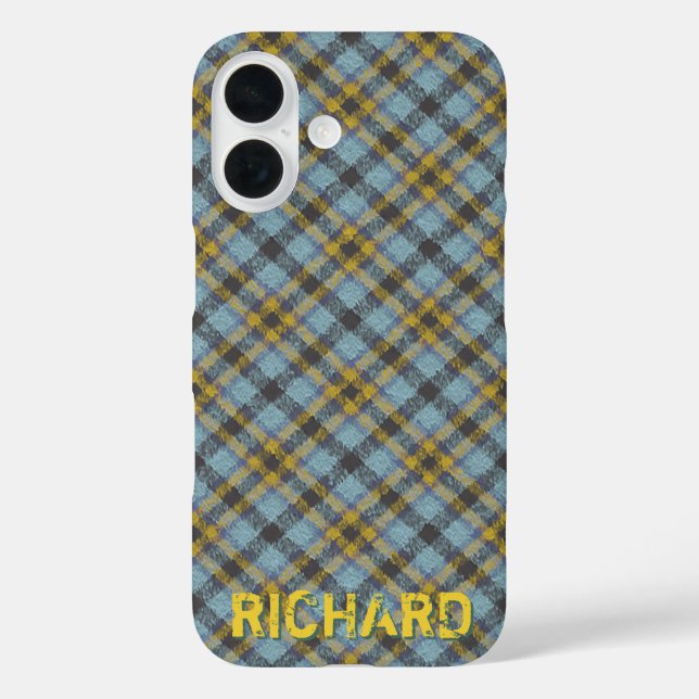 Coques Case-Mate iPhone Modèle Plaid Blue et Gold Name (Verso)
