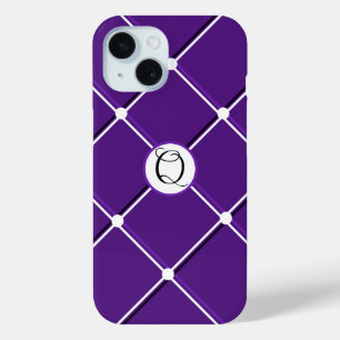 Coque Pour iPhone 15 Modèle rayé violet et blanc avec initiale Q élégan