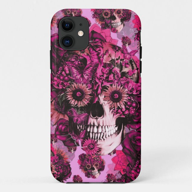 Coques Case-Mate iPhone Modèle rose de crâne d'ohm de tournesol (Dos)