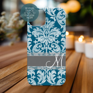 Coques Pour iPhone Modèle turquoise blanc damassé