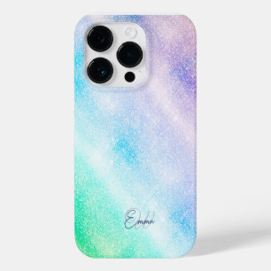 Coque Pour iPhone 14 Pro Modèle vitreux ombre Blue Purple Glitter