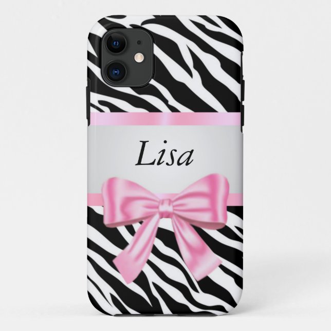 Coques Case-Mate iPhone Modèle Zèbre personnalisé Bow rose (Dos)