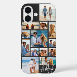 Coques iPhone 16 Modern 13 Photo Collage Nom manuscrit