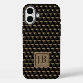 Coques iPhone 16 Plus Modern 3D Monogram, Geometric Bronze Pattern