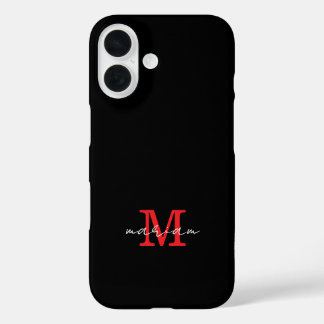 Coques iPhone 16 Modern Black Red Personalized Monogram Phone Case
