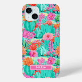 Coque iPhone 15 Mini Modern Blooming Cacti Personalized