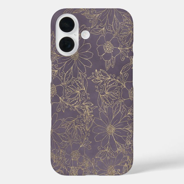 Coques Case-Mate iPhone Modern elegant dark lavender chic gold floral Case (Verso)
