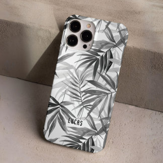 Coques iPhone 16 Pro Modern Grey Tropical Feuille Motif Nom personnalis