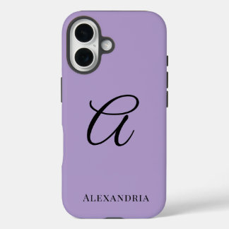 Coques iPhone 16 Modern Purple Stylish Personalized Name Initial