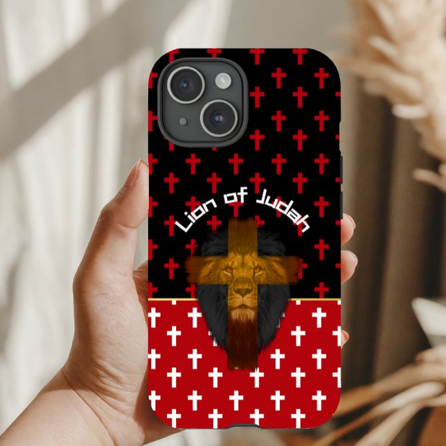 Coques Case-Mate iPhone Modern Red Black White Crosses Lion of Judah (Créateur téléchargé)