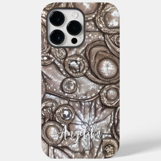 Coque Pour Pour iPhone 14 Pro Max Moderne Abstrait Faux Style Cuir Nom personnalisé