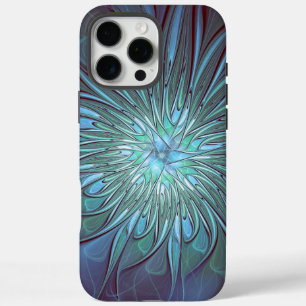 Coques iPhone 16 Pro Max Moderne Abstrait tendance Fleur bleue Fractal Art