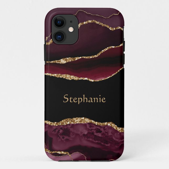 Coques Case-Mate iPhone Moderne Bourgogne Or Agate Crystal Personnaliser (Dos)