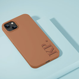 Coque Pour iPhone 14 moderne brun foncé initial minimal contemporain