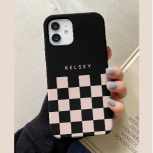 Coque Pour iPhone 15 Moderne carreaux personnalisés noir et crème