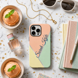 Coques iPhone 16 Pro Max Moderne Chic Nom personnalisé Rose Abricot Menthe