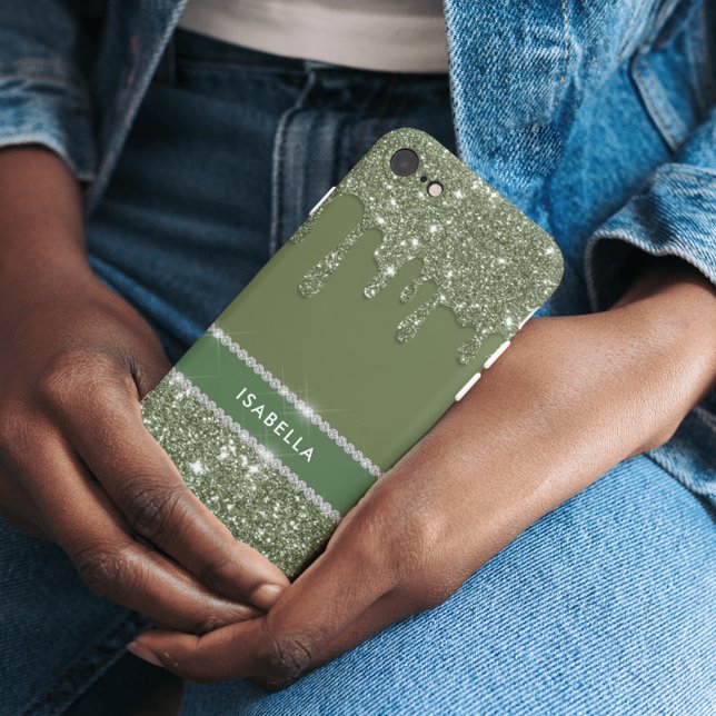 Coques Case-Mate iPhone Moderne Chic Sage Green Parties scintillant Sparkl (The photos provided showcase the design of the case. Fit for iPhone models from 7 to 15.)